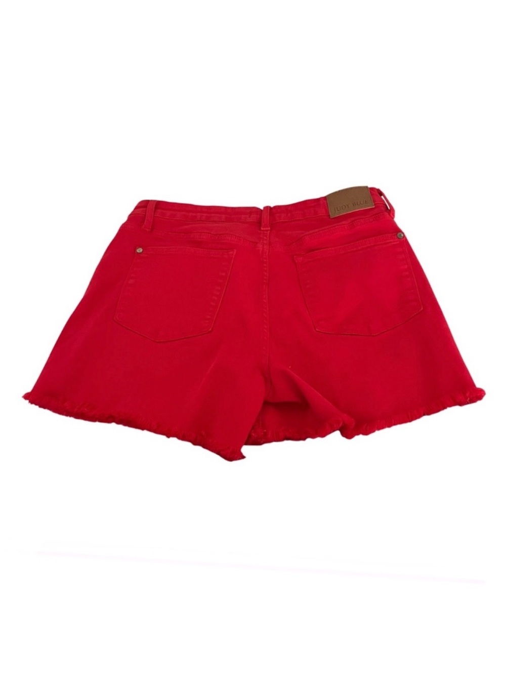 Judy Blue Bold Red Denim Shorts with Frayed Hem - Picture 3 of 6